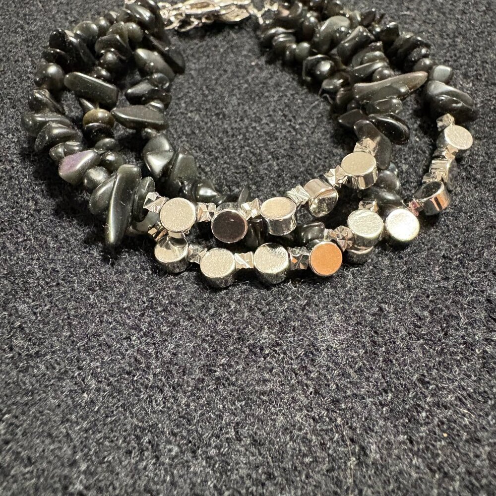 Kinsley Armelle Black Obsidian and Silver Colored Bead Multi-Strand Bracelet - Picture 3 of 3